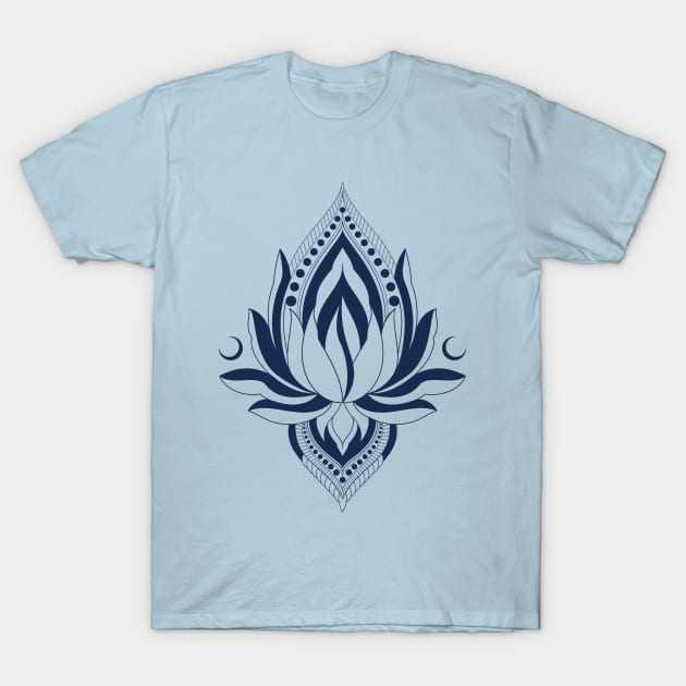 Lotus Flower Navy Blue Version T-Shirt by Human_Pretzel